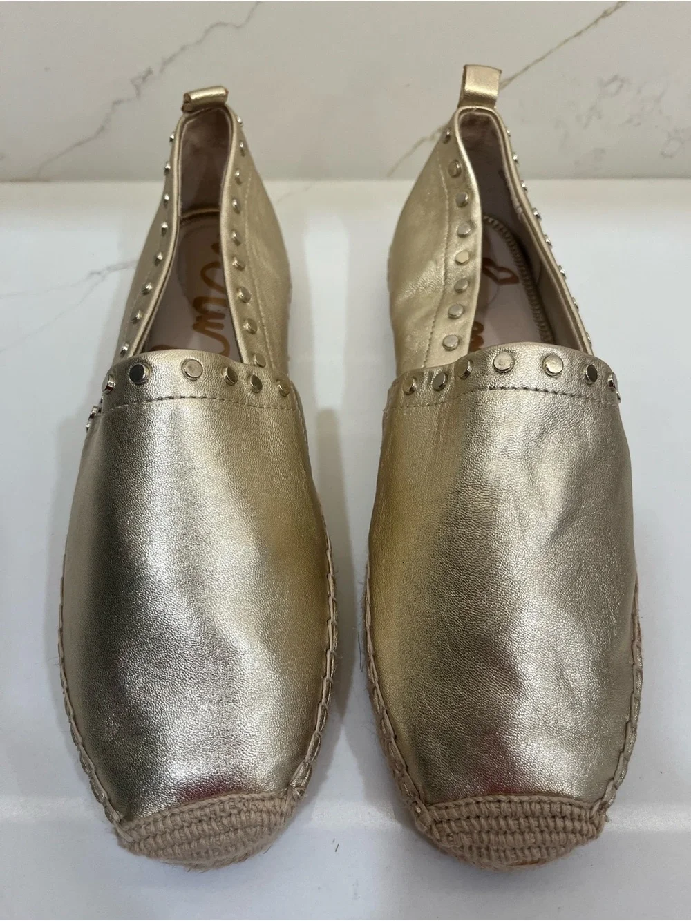 Sam Edelman Metallic Gold Studded Espadrille Flats – Size 10 NWOT